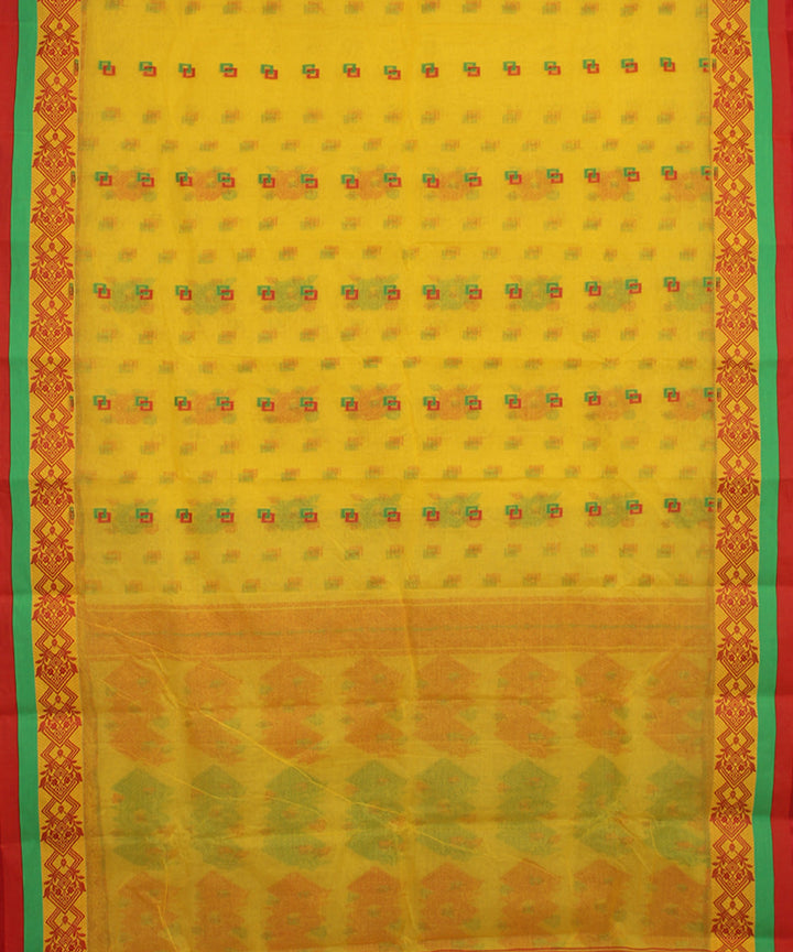 Yellow red green cotton handloom bengal tangail saree