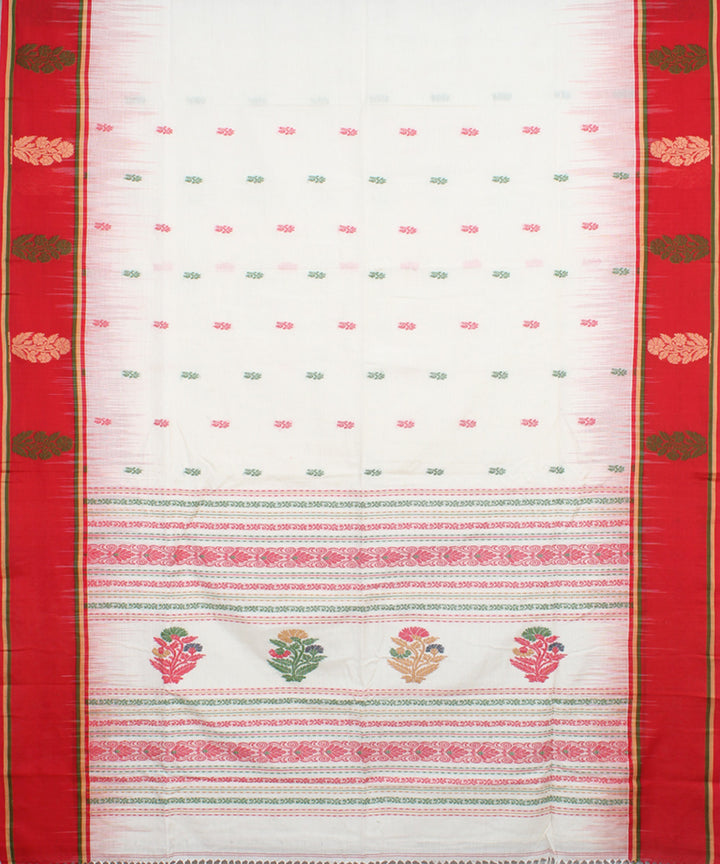 White red mercerised cotton handloom bengal saree