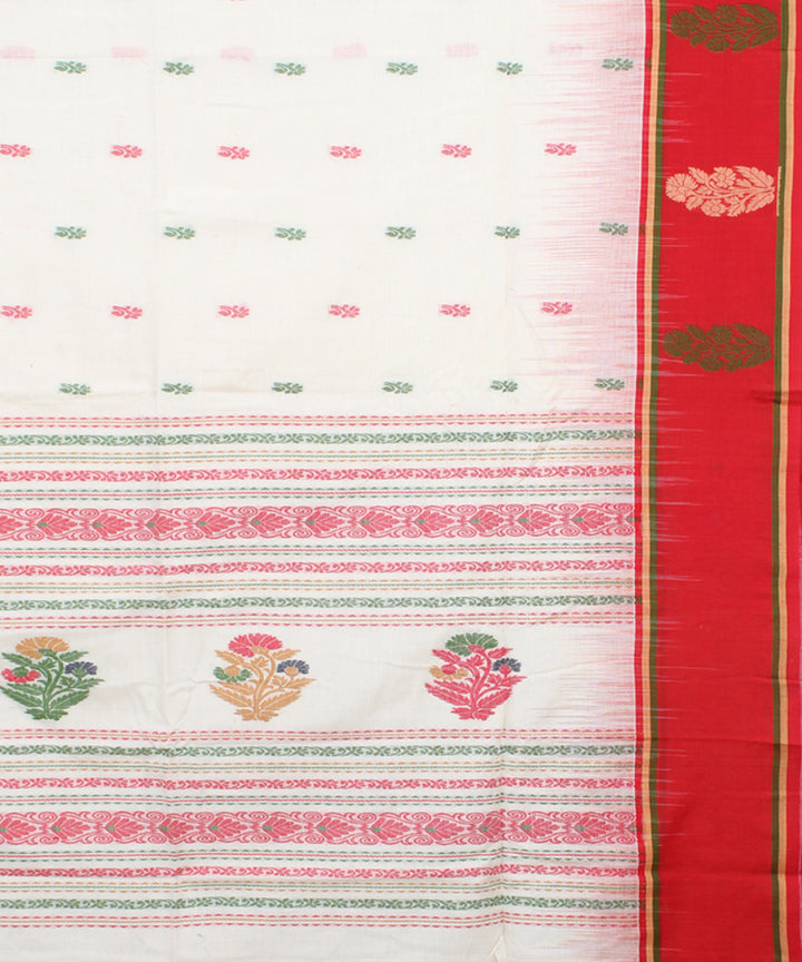 White red mercerised cotton handloom bengal saree