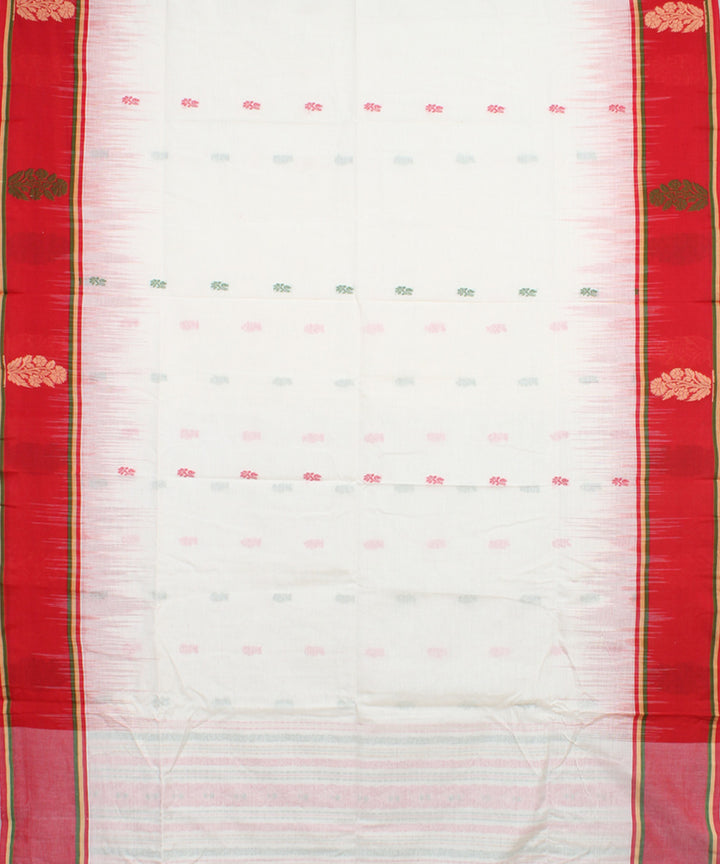 White red mercerised cotton handloom bengal saree