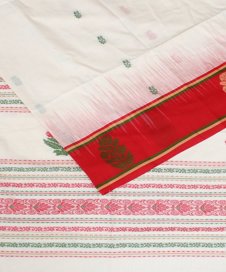 White red mercerised cotton handloom bengal saree