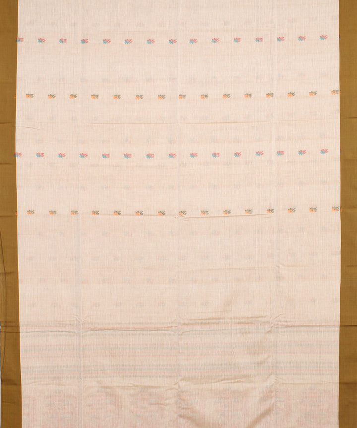 Beige olive mercerised cotton handloom bengal saree