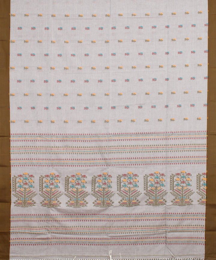 Grey olive mercerised cotton handloom bengal saree