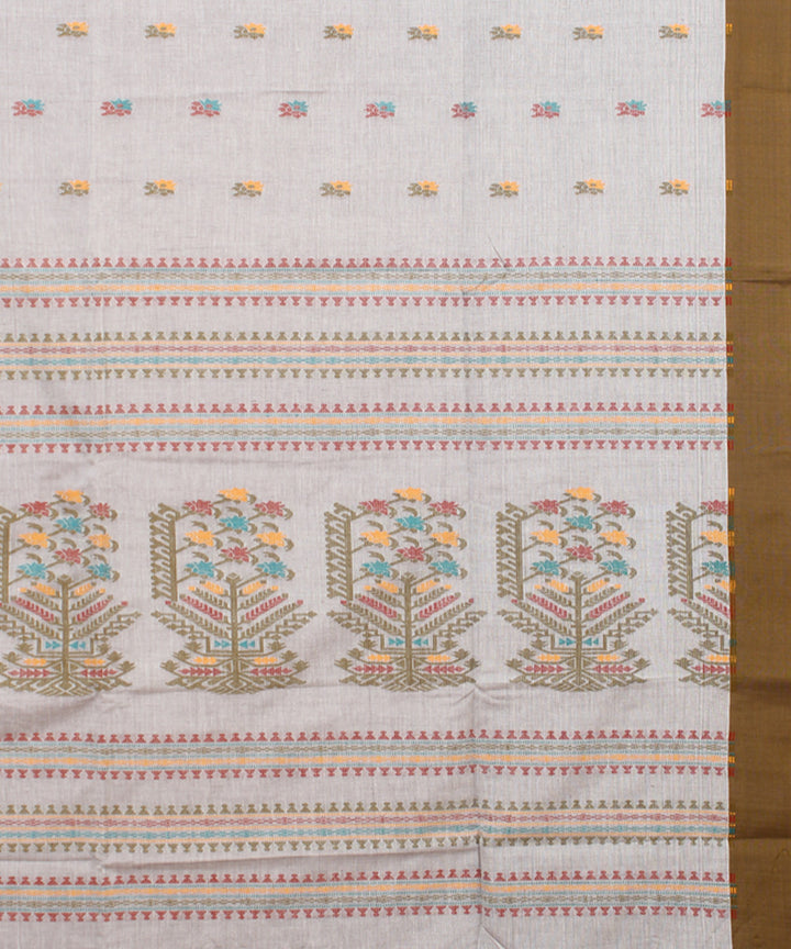 Grey olive mercerised cotton handloom bengal saree