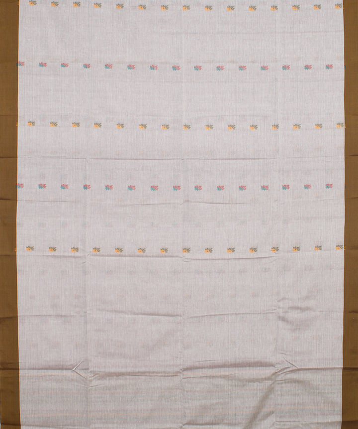 Grey olive mercerised cotton handloom bengal saree
