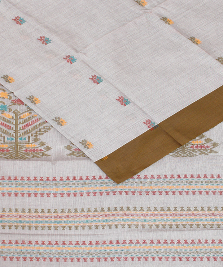 Grey olive mercerised cotton handloom bengal saree