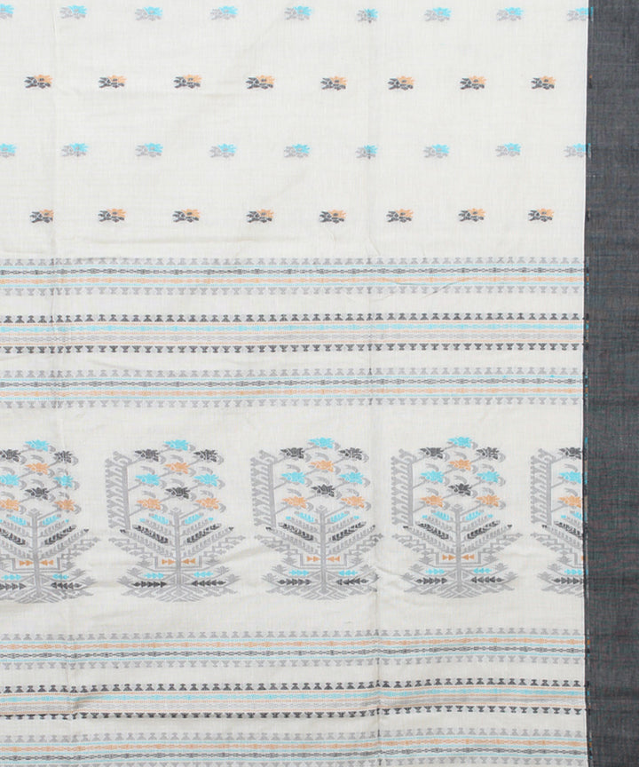 Offwhite black mercerised cotton handloom bengal saree