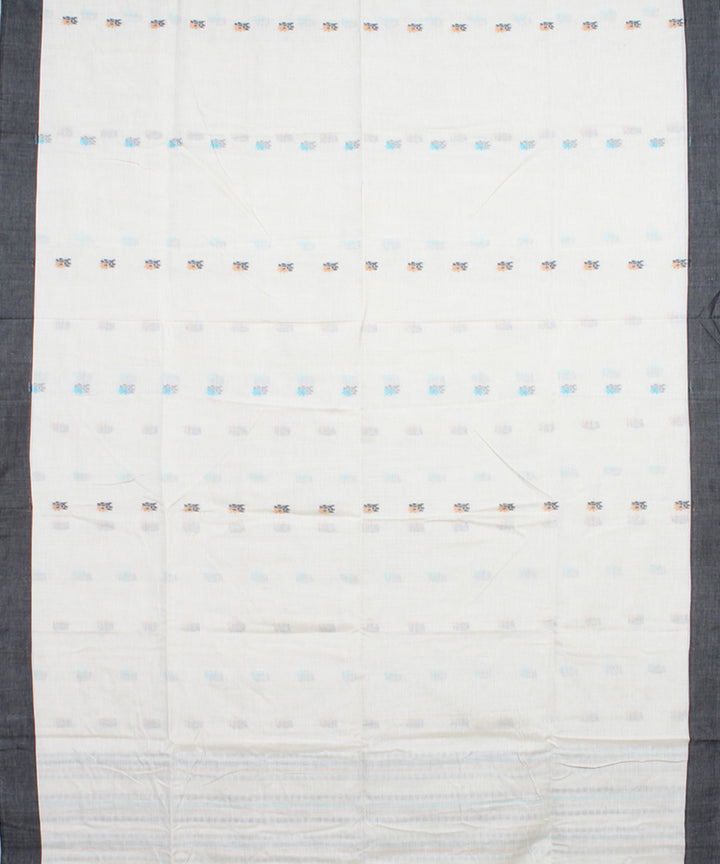 Offwhite black mercerised cotton handloom bengal saree