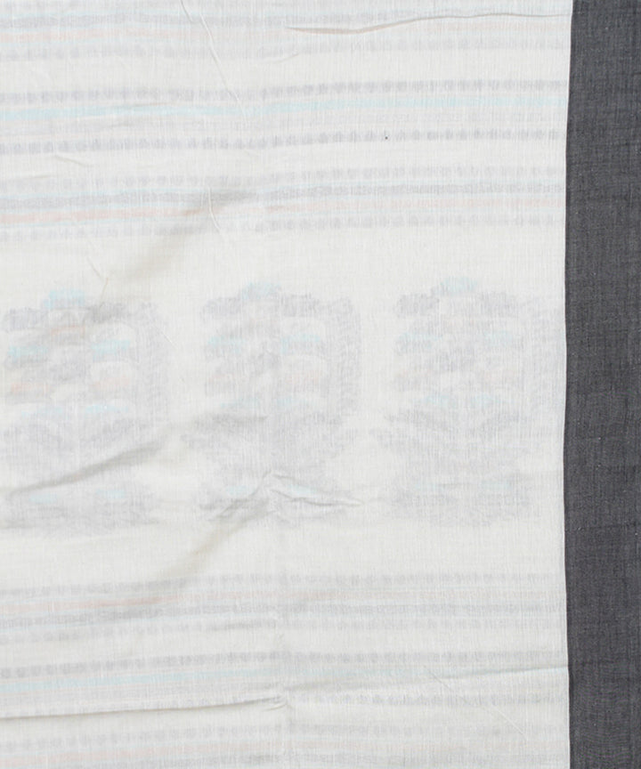 Offwhite black mercerised cotton handloom bengal saree