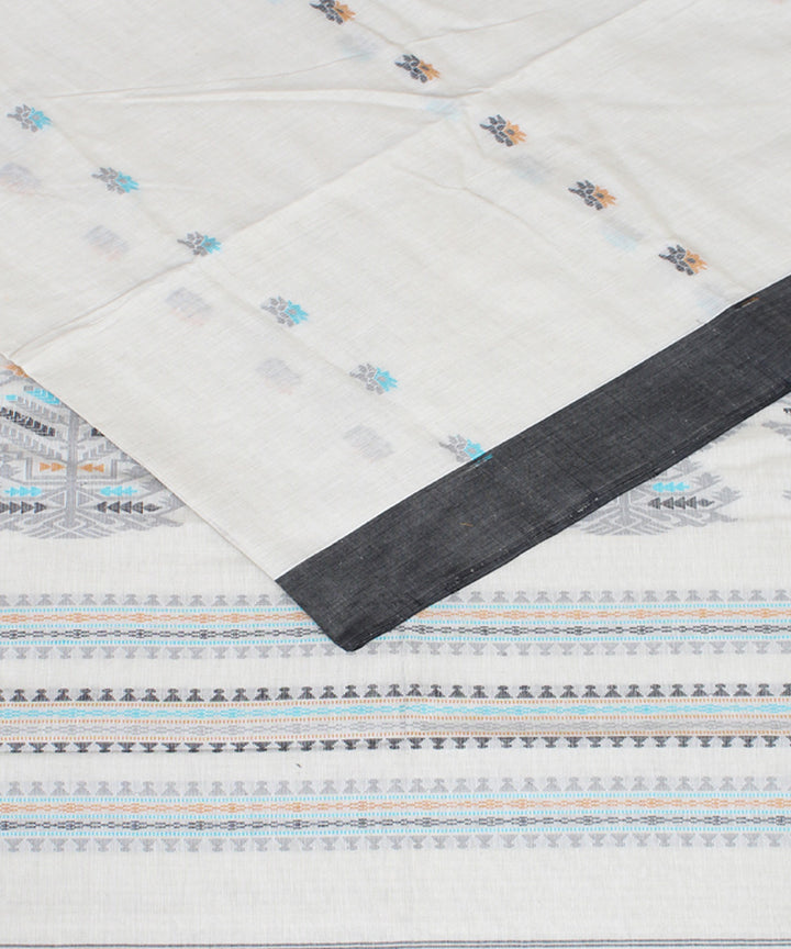 Offwhite black mercerised cotton handloom bengal saree