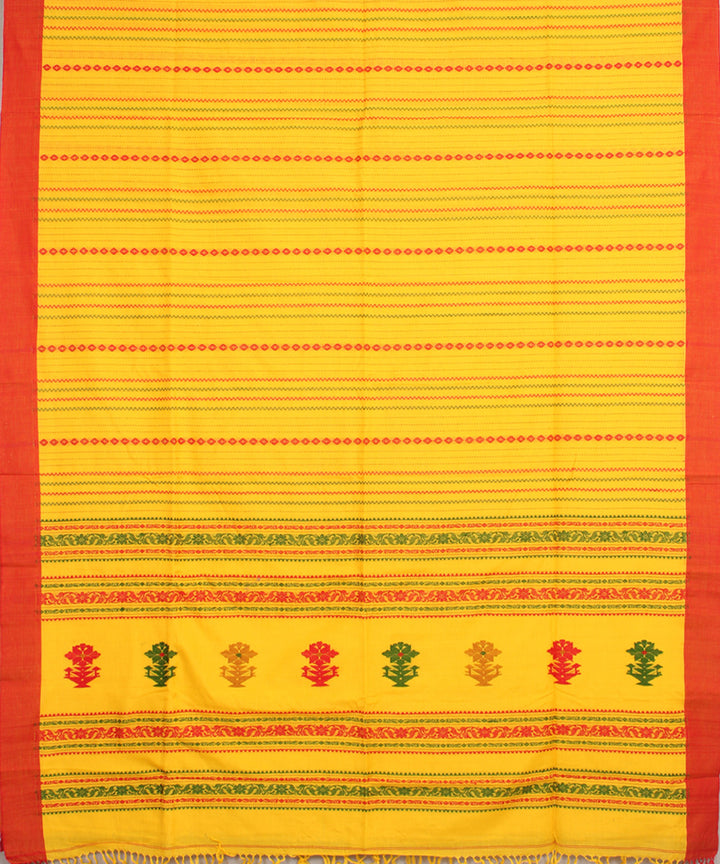 Yellow red handloom mercerised cotton bengal saree