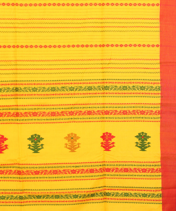 Yellow red handloom mercerised cotton bengal saree