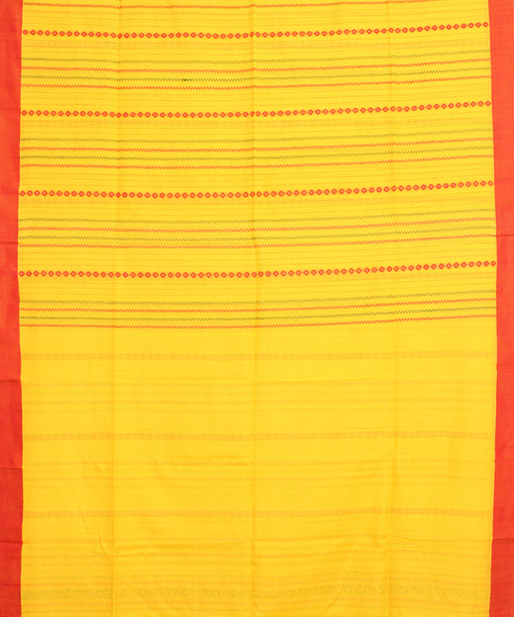 Yellow red handloom mercerised cotton bengal saree