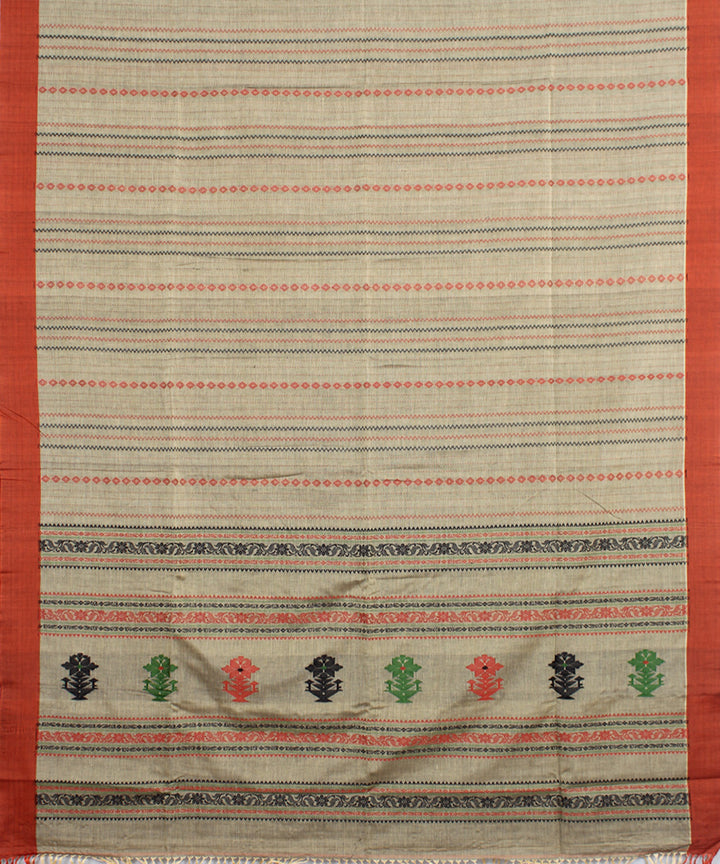 Grey red bengal mercerised cotton handloom saree