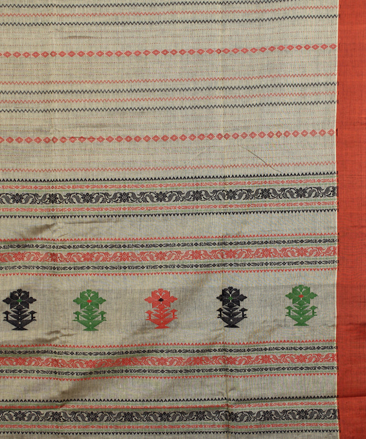 Grey red bengal mercerised cotton handloom saree