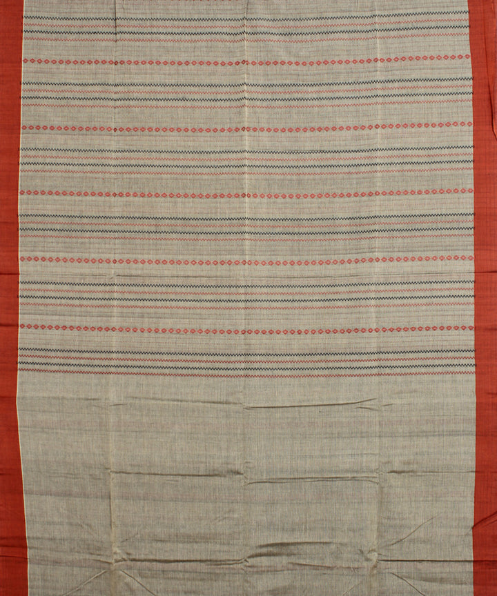 Grey red bengal mercerised cotton handloom saree