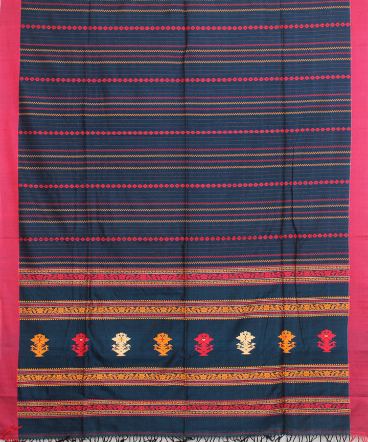 Navy blue pink mercerised cotton handloom bengal saree