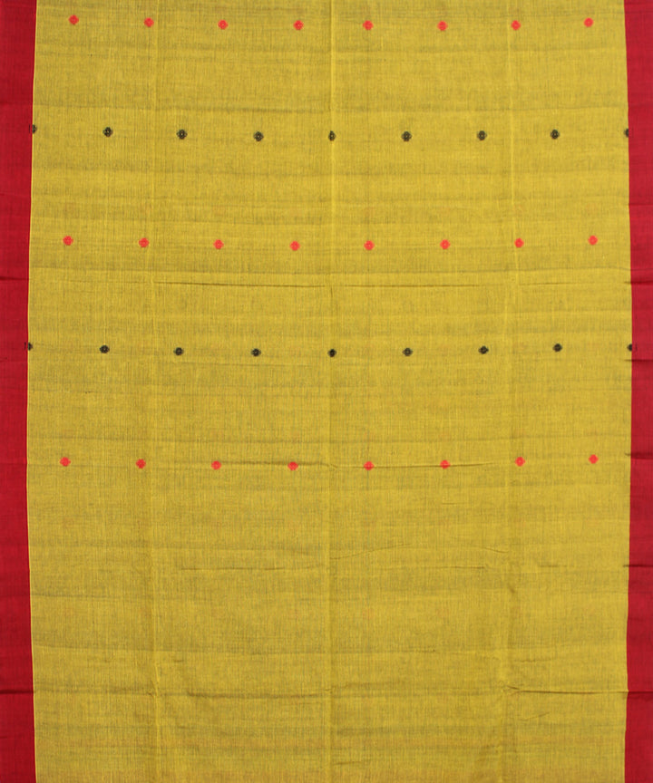 Mustard red mercerised cotton handloom bengal saree