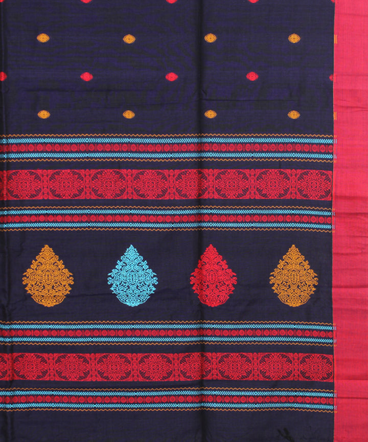 Blue pink mercerised cotton handloom bengal saree
