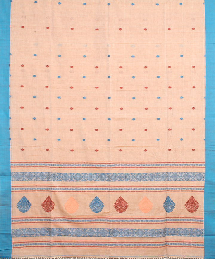Light peach blue mercerised cotton handloom bengal saree