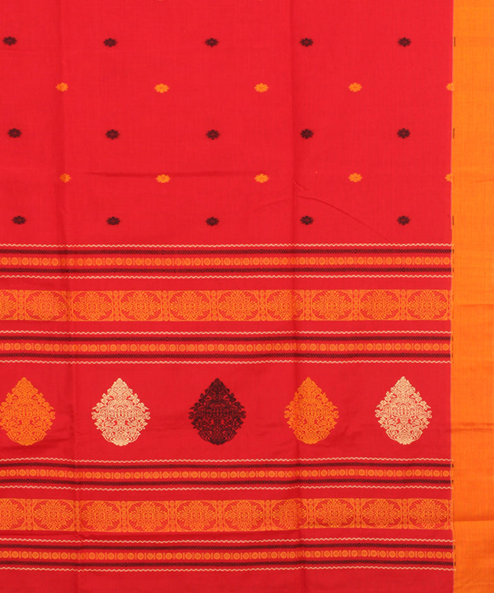 Red mustard mercerised cotton handloom bengal saree