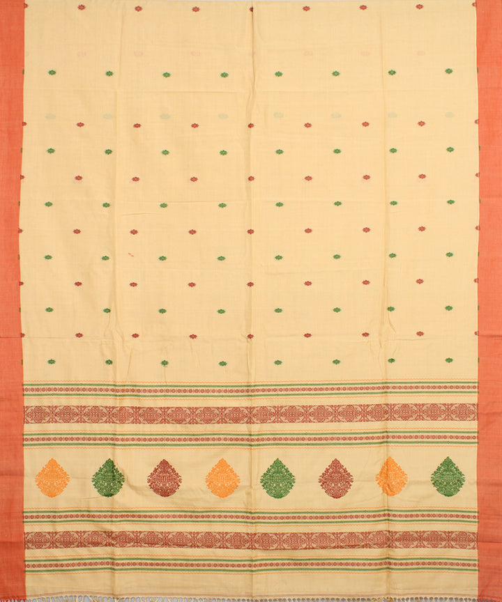 Cream coral mercerised cotton handloom bengal saree