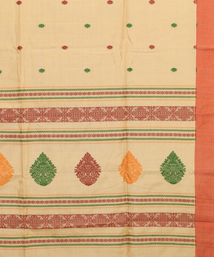 Cream coral mercerised cotton handloom bengal saree