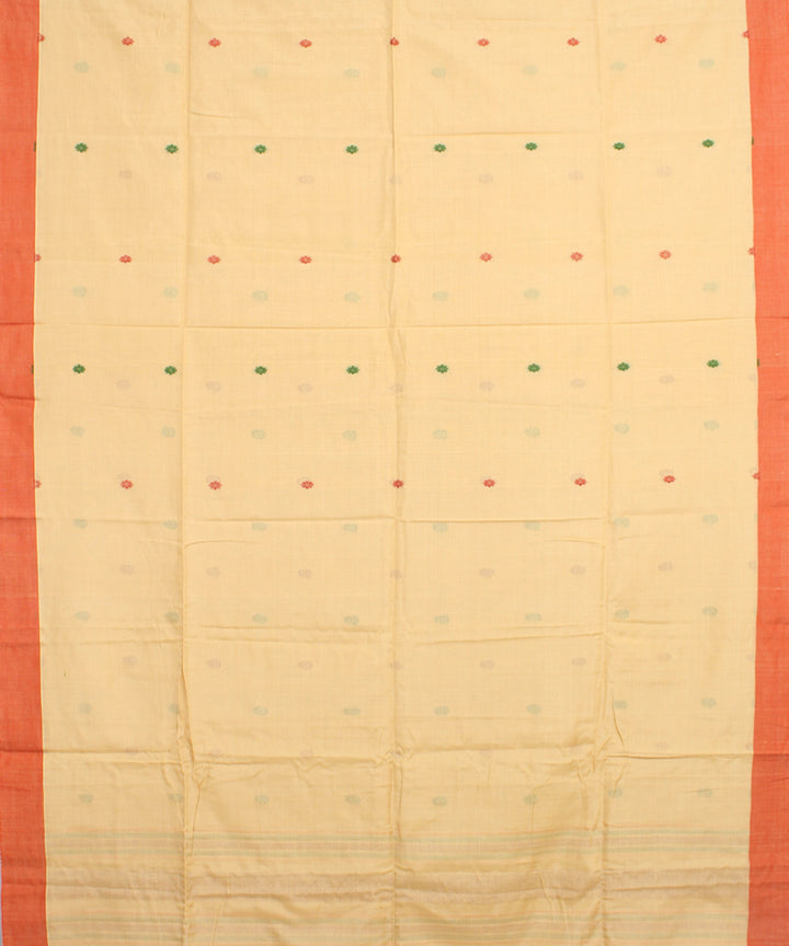 Cream coral mercerised cotton handloom bengal saree