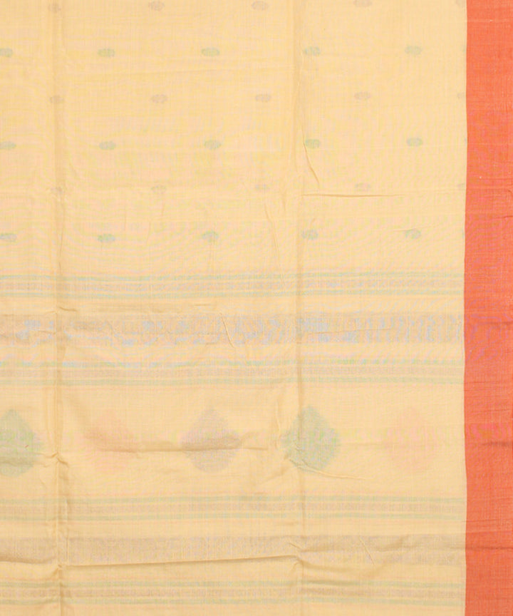 Cream coral mercerised cotton handloom bengal saree