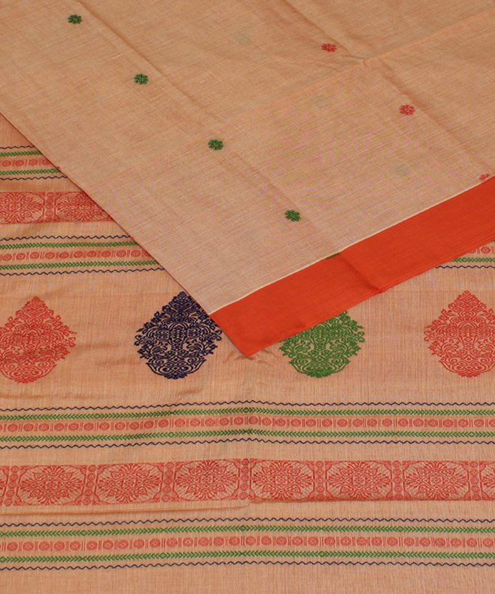 Coral rust mercerised cotton handloom bengal saree