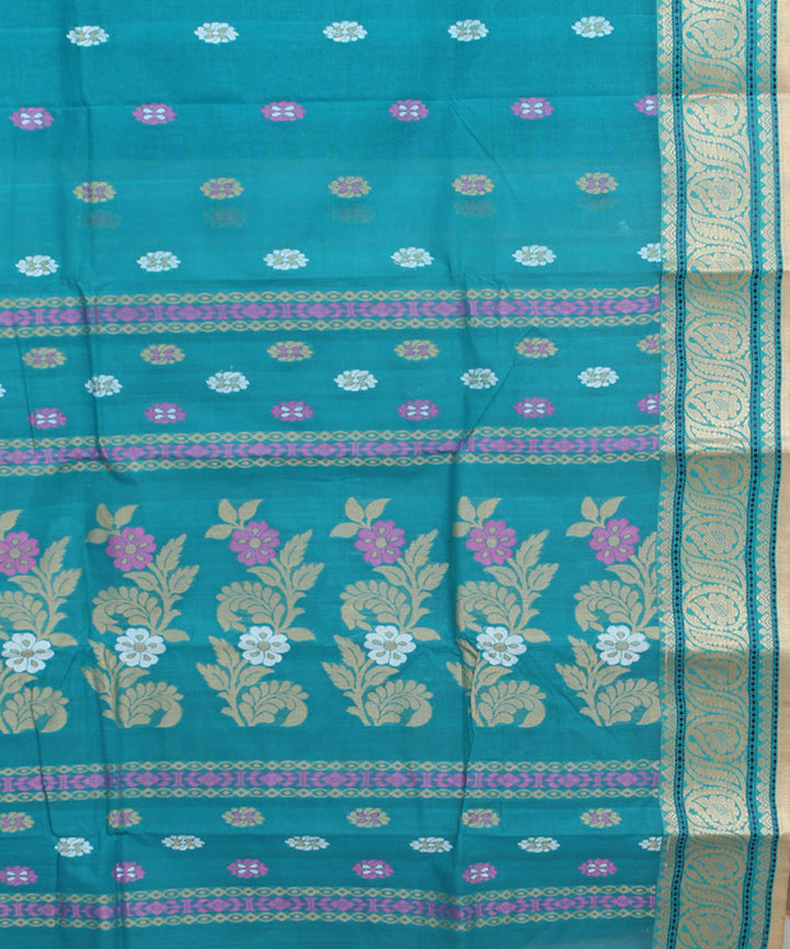 Teal pink cotton handloom bengal tangail saree