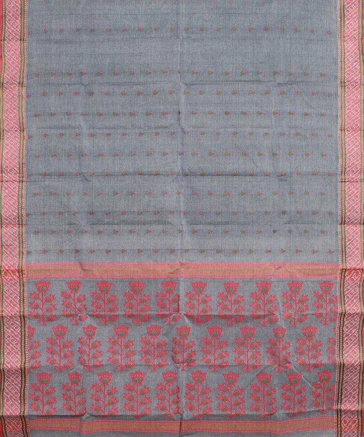 Grey red cotton handloom bengal tangail saree