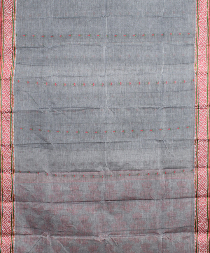 Grey red cotton handloom bengal tangail saree
