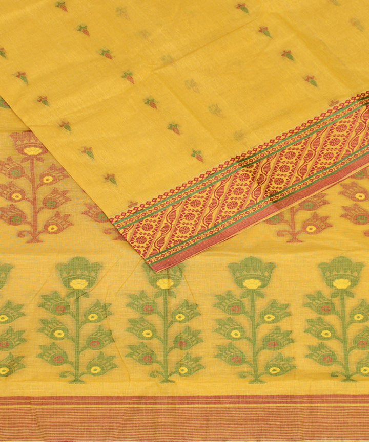 Yellow multicolor cotton handloom bengal tangail saree