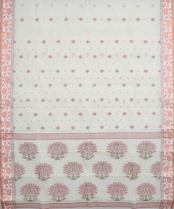 Offwhite red multicolor cotton handloom bengal tangail saree