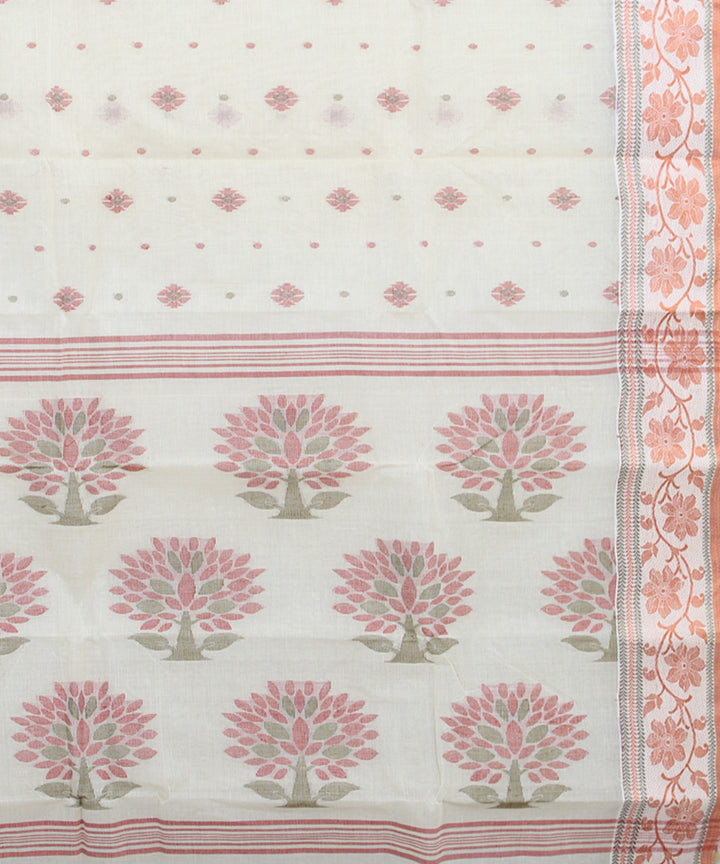 Offwhite red multicolor cotton handloom bengal tangail saree