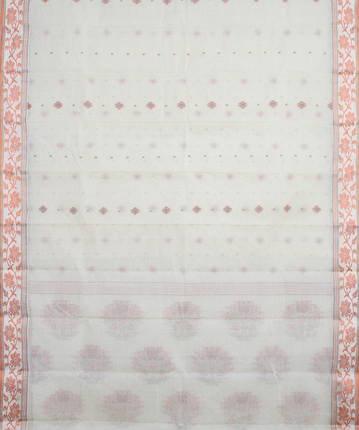 Offwhite red multicolor cotton handloom bengal tangail saree