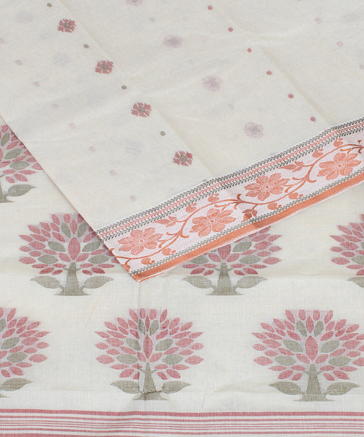 Offwhite red multicolor cotton handloom bengal tangail saree