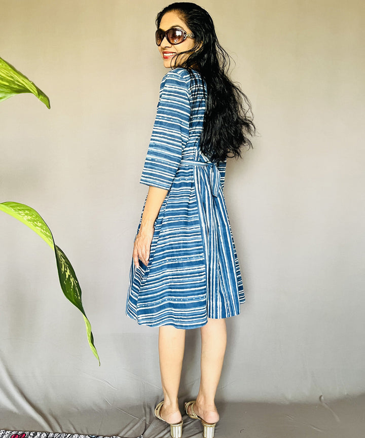 Indigo dyed hand block printed cotton dress