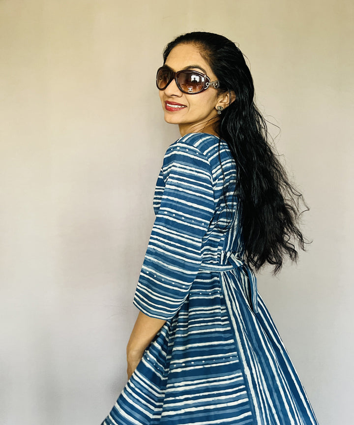 Indigo dyed hand block printed cotton dress