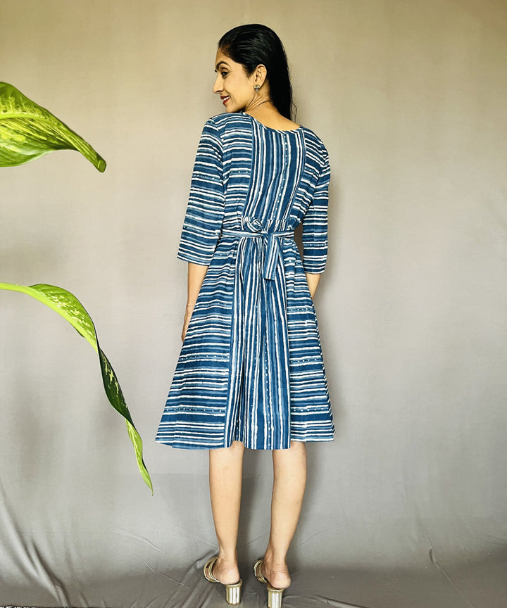 Indigo dyed hand block printed cotton dress