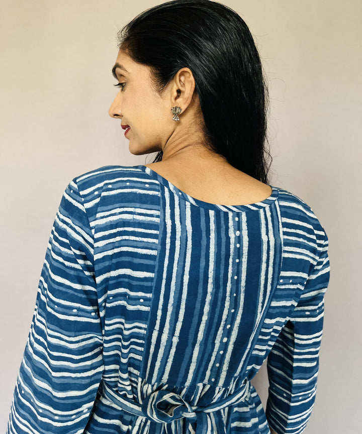 Indigo dyed hand block printed cotton dress