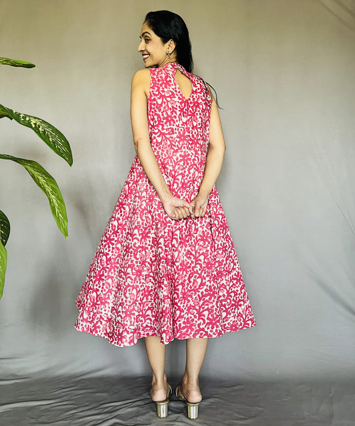 Multicolor dabu hand block printed cotton halter dress