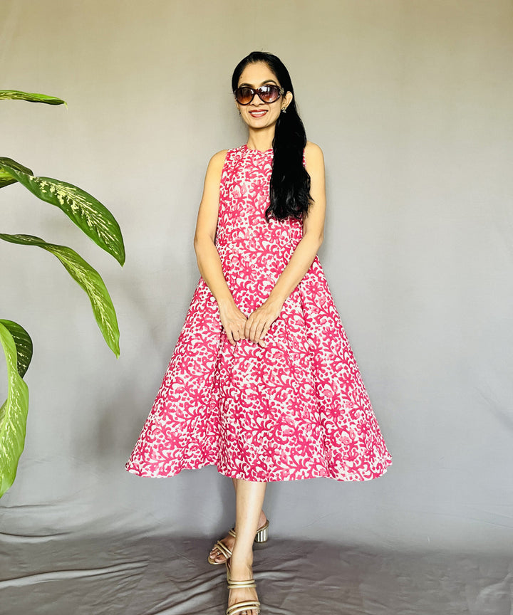 Multicolor dabu hand block printed cotton halter dress