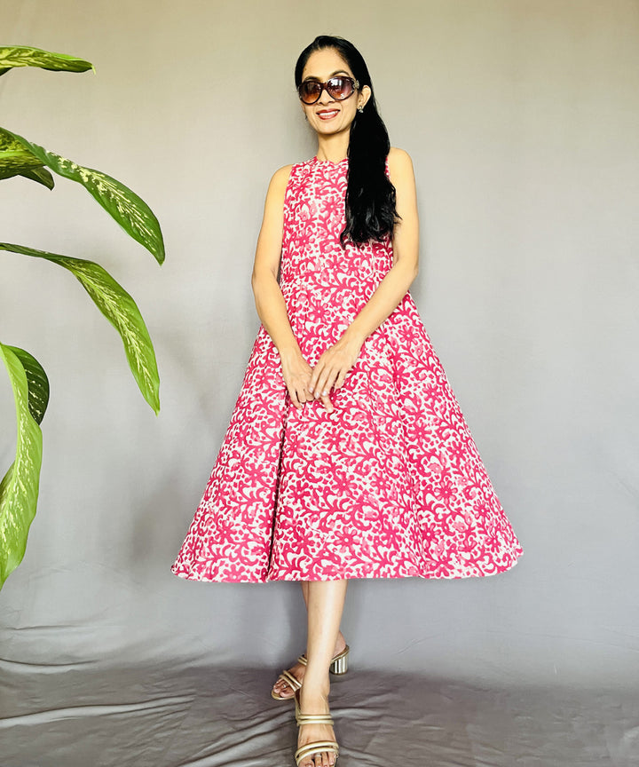 Multicolor dabu hand block printed cotton halter dress