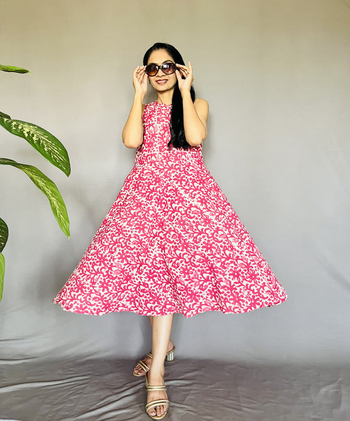 Multicolor dabu hand block printed cotton halter dress