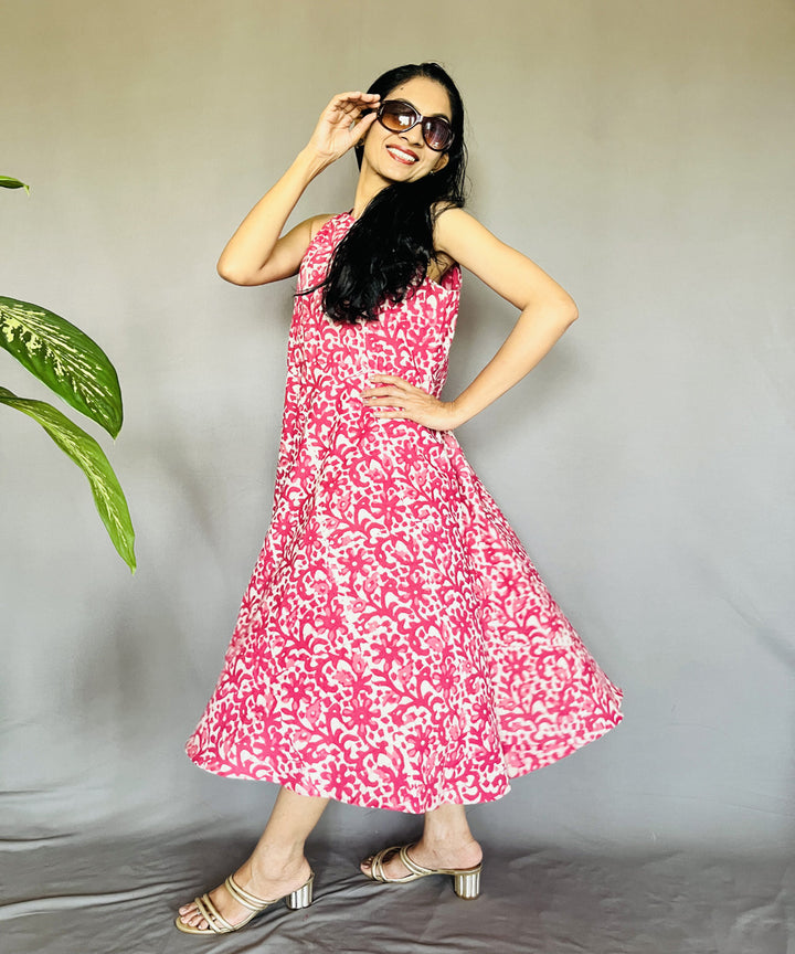 Multicolor dabu hand block printed cotton halter dress