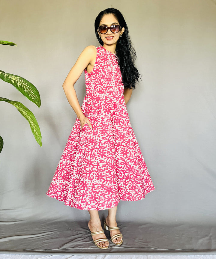 Multicolor dabu hand block printed cotton halter dress