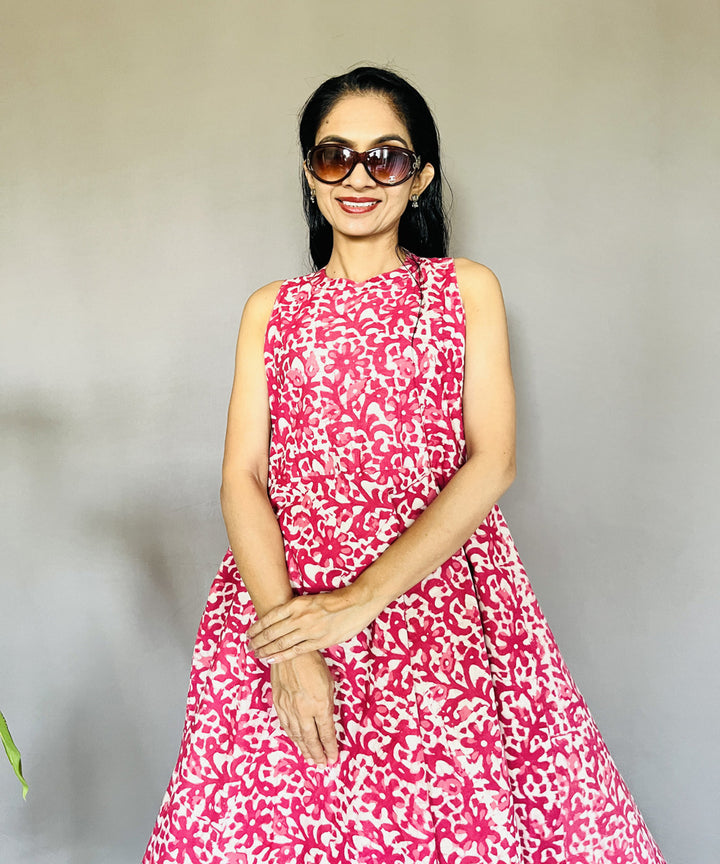 Multicolor dabu hand block printed cotton halter dress