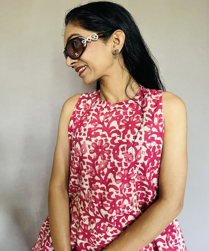 Multicolor dabu hand block printed cotton halter dress